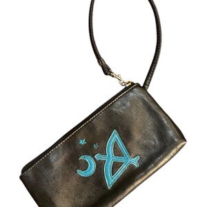 Vintage Liz Claiborne Celestial Wristlet Black Faux Leather Zodiac Purse